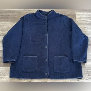 Susan Graver Weekend Bonded Fleece Button-Front Jacket Faux Leather Trim W’s 2XL